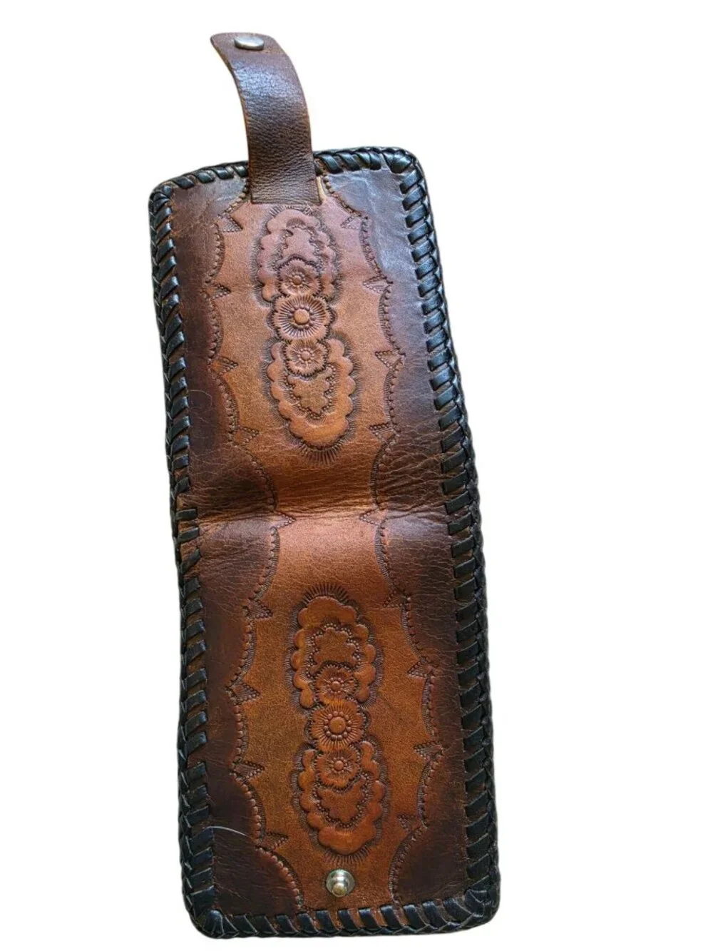 Vintage Hand Tooled Leather Western Bifold Wallet Cowboy Boho Braided Edge GUC